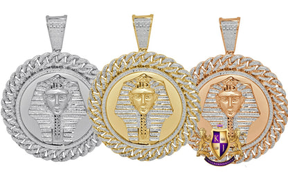Men's Real Genuine Diamond 0.60 Cwt. Egyptian Pharaoh King Tut Pendent 10K White Gold Finish Round Medallion Charm 2.5''