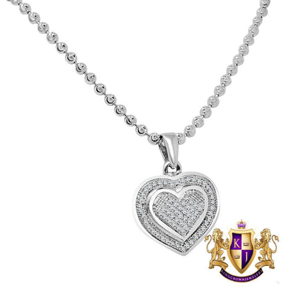 Real Genuine Diamond Ladies Love & Heart Pendent Charm 10K White Gold Over Chain Neckless Set