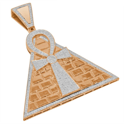 Real Genuine Diamond 0.50 Cwt. 10K Rose Gold Finish Egyptian Pyramid Ankh Cross Charm Pendant 2.75''