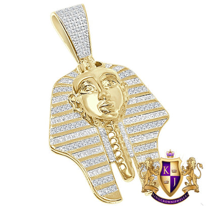 Men's Real Authentic Genuine Diamond 10K Gold Finish Egyptian Pharaoh King Tut 2" Pendant Mummy Charm 14 + Grams