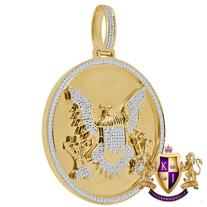 Mens Genuine Real Diamond President Seal American Eagle Pendent 10K Gold Finish Charm 2.75''