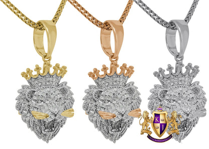Real Genuine Authentic Diamond 0.75 Cwt. Lion Head Crown Face Mini Pendant Custom Piece Charm Chain Set 10K Gold Finish Small 1.35''