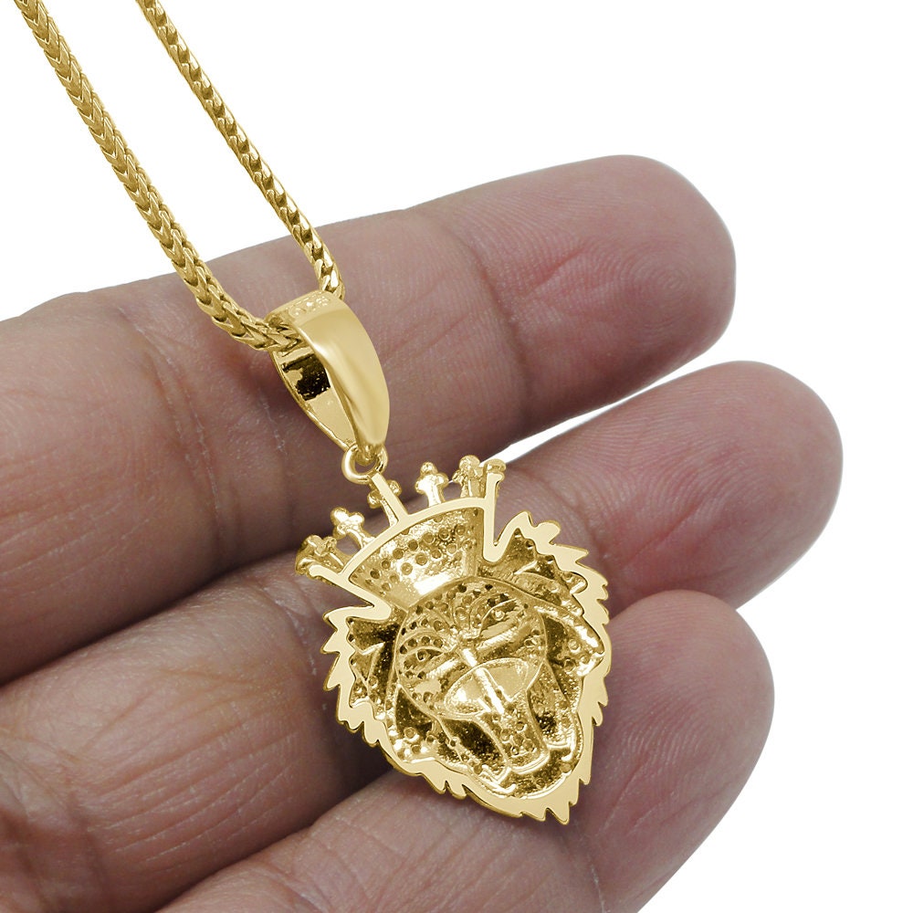 Real Genuine Authentic Diamond 0.75 Cwt. Lion Head Crown Face Mini Pendant Custom Piece Charm Chain Set 10K Gold Finish Small 1.35''