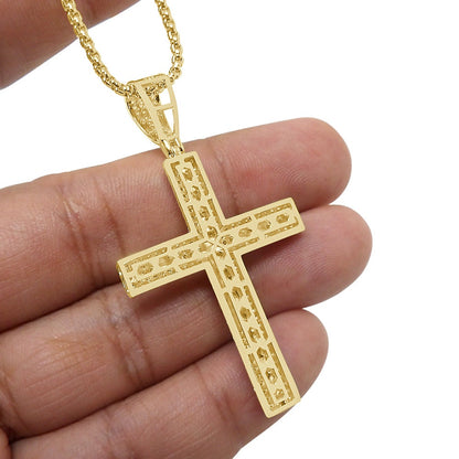 14k Gold Over 16+ Grams Real Genuine Italian Sterling Silver Simulated Diamond Jesus Crucifix Cross Piece Charm Religious Pendent 2.25''
