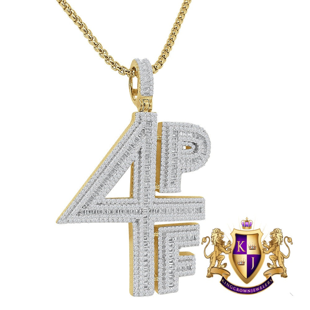 Men's 30 + Grams Real Genuine Sterling Silver Baguette Simulated Diamond 4PF Four Pockets Full Rich Custom Charm Pendant + Free Chain 2.30''