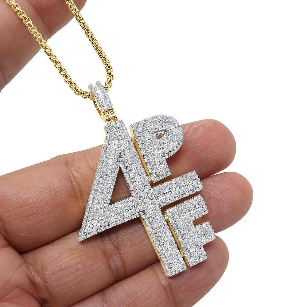 Men's 30 + Grams Real Genuine Sterling Silver Baguette Simulated Diamond 4PF Four Pockets Full Rich Custom Charm Pendant + Free Chain 2.30''
