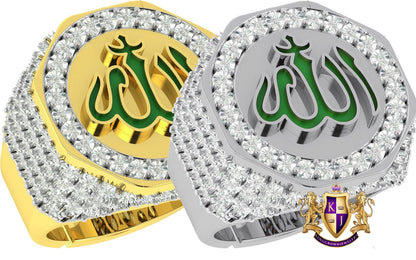 Real Genuine Authentic Diamond 10K Gold Over Allah God Muslim Islamic Arabic Ring Band (Adjustable 9.5 Up 10.5)
