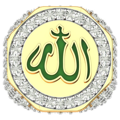 Real Genuine Authentic Diamond 10K Gold Over Allah God Muslim Islamic Arabic Ring Band (Adjustable 9.5 Up 10.5)