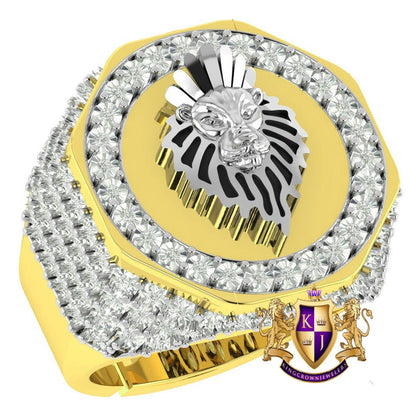Men's Real Genuine Authentic Diamond 10K Gold Over Lion King Head Ring Band (Adjustable 9.5 Up 10.5)