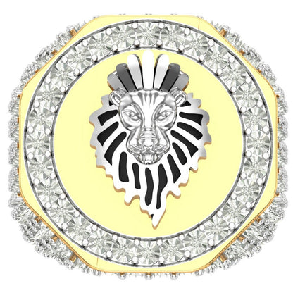 Men's Real Genuine Authentic Diamond 10K Gold Over Lion King Head Ring Band (Adjustable 9.5 Up 10.5)