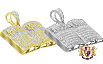 Men's 14K Gold On Genuine Real Sterling Silver Simulated Diamonds Open Holy Bible Book Charm Pendant 3.50ct