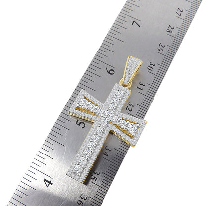 Designer Holy Cross Charm Genuine Real Sterling Silver Simulated Diamond 14K Gold Finish Pendent Chain Set 2''
