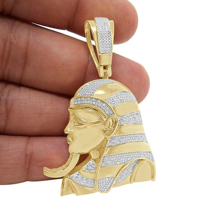 Real Genuine Authentic Natural Diamond 22+ Grams Egyptian King Tut Pharaoh Mummy Custom Pendant 10k Solid Gold Over Charm 2.25''