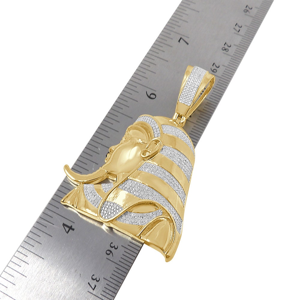 Real Genuine Authentic Natural Diamond 22+ Grams Egyptian King Tut Pharaoh Mummy Custom Pendant 10k Solid Gold Over Charm 2.25''