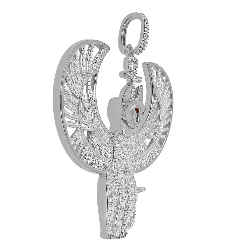 Real Genuine Diamond 21 + Grams 10K White Gold Over Anubis Egyptian God Ra Horus Osiris Seth Ankh Cross Pharaoh Custom Charm Pendent 2.50''