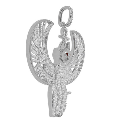 Real Genuine Diamond 21 + Grams 10K White Gold Over Anubis Egyptian God Ra Horus Osiris Seth Ankh Cross Pharaoh Custom Charm Pendent 2.50''