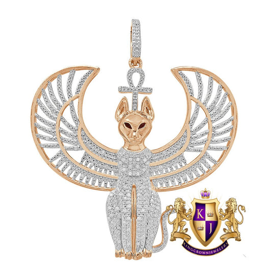 Real Genuine Diamond 21 + Grams 10K Rose Gold Over Anubis Egyptian God Ra Horus Osiris Seth Ankh Cross Pharaoh Custom Charm Pendent 2.50''