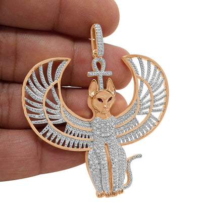 Real Genuine Diamond 21 + Grams 10K Rose Gold Over Anubis Egyptian God Ra Horus Osiris Seth Ankh Cross Pharaoh Custom Charm Pendent 2.50''