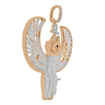 Real Genuine Diamond 21 + Grams 10K Rose Gold Over Anubis Egyptian God Ra Horus Osiris Seth Ankh Cross Pharaoh Custom Charm Pendent 2.50''