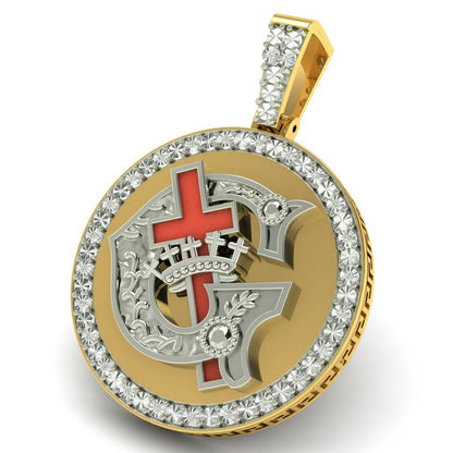 Genuine Real Diamond Knights Templar Masonic 14K Gold Over Freemason Custom Charm Pendent Medallion 2''