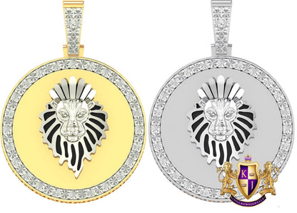 Authentic Genuine Real Diamond 10K Gold Finish Lion King Head Medallion Pendent Charm 2''