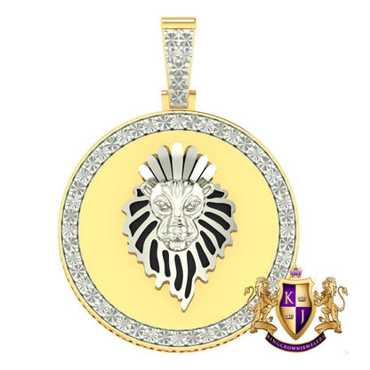 Authentic Genuine Real Diamond 10K Gold Finish Lion King Head Medallion Pendent Charm 2''