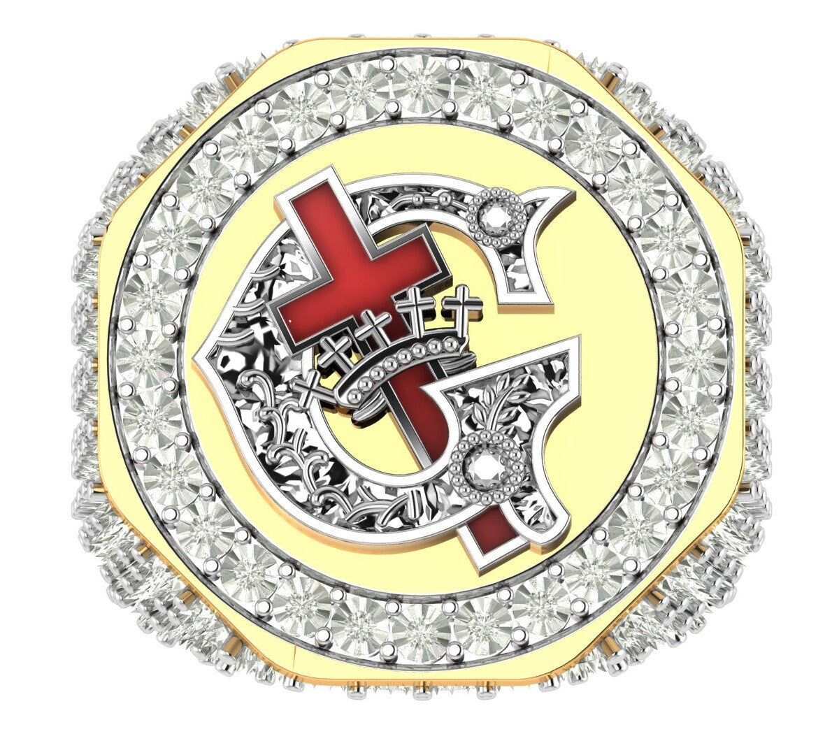 Men's Real Genuine Diamond 10K Gold Over Knights Templar Masonic Freemason Custom Ring Band (Adjustable 9.5 Up 10.5)