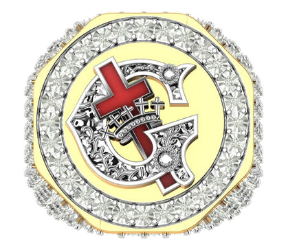Men's Real Genuine Diamond 10K Gold Over Knights Templar Masonic Freemason Custom Ring Band (Adjustable 9.5 Up 10.5)