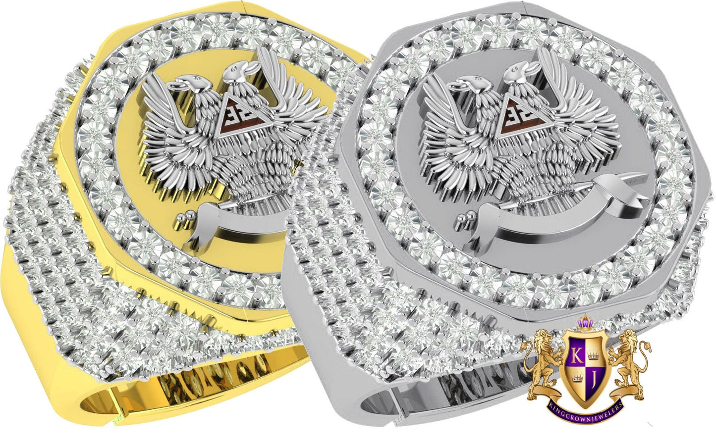 Real Diamond Scottish Rite 32 Degree Wings Up Masonic Knights Templar Freemasonry Freemason Band Ring (Adjustable 9.5 Up To 10.5)
