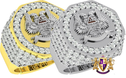 Real Diamond Scottish Rite 32 Degree Wings Up Masonic Knights Templar Freemasonry Freemason Band Ring (Adjustable 9.5 Up To 10.5)