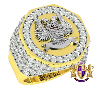 Real Diamond Scottish Rite 32 Degree Wings Up Masonic Knights Templar Freemasonry Freemason Band Ring (Adjustable 9.5 Up To 10.5)