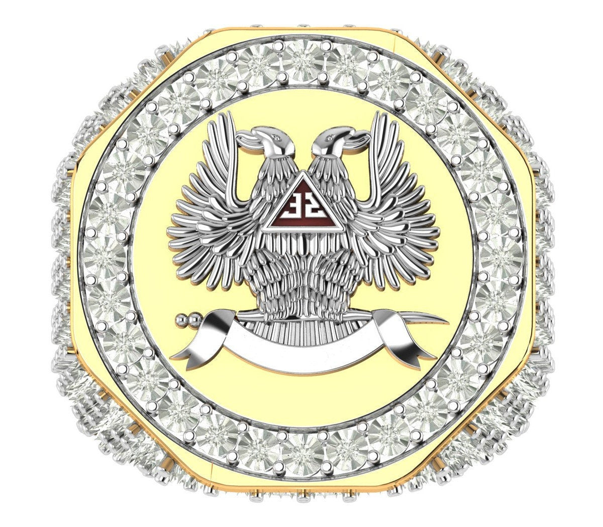 Real Diamond Scottish Rite 32 Degree Wings Up Masonic Knights Templar Freemasonry Freemason Band Ring (Adjustable 9.5 Up To 10.5)