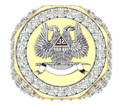 Real Diamond Scottish Rite 32 Degree Wings Up Masonic Knights Templar Freemasonry Freemason Band Ring (Adjustable 9.5 Up To 10.5)