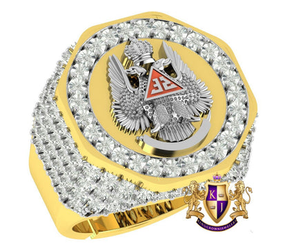 Men's Genuine Diamond Scottish Rite 32 Degree Wings Up Masonic Knights Templar Freemasonry Freemason Band Ring (Adjustable 9.5 Up To 10.5)