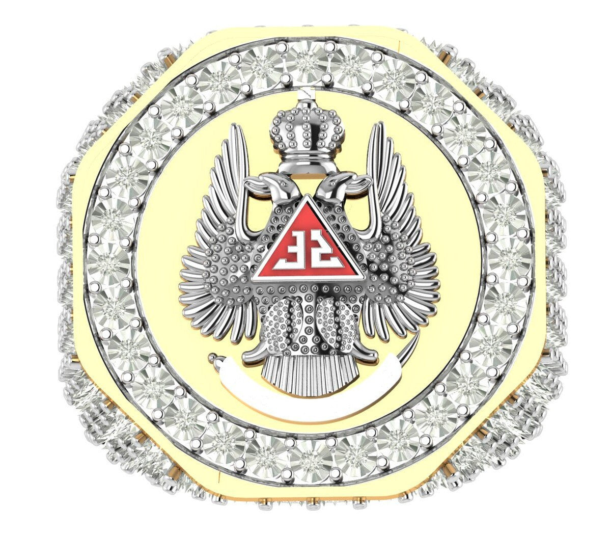 Men's Genuine Diamond Scottish Rite 32 Degree Wings Up Masonic Knights Templar Freemasonry Freemason Band Ring (Adjustable 9.5 Up To 10.5)