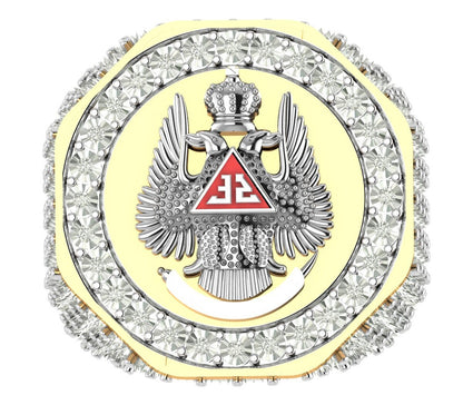 Men's Genuine Diamond Scottish Rite 32 Degree Wings Up Masonic Knights Templar Freemasonry Freemason Band Ring (Adjustable 9.5 Up To 10.5)