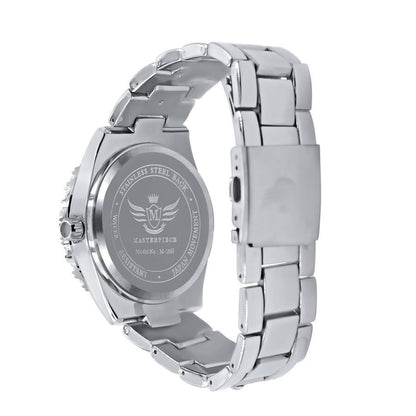 Solitaire Men's 14K White Gold Finish Simulated Diamond Water Resistance Steel Back Watch 45MM