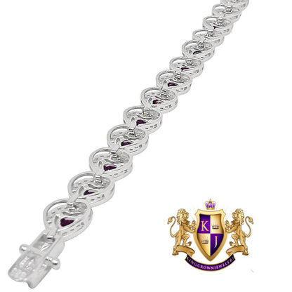 Soft Baby Pink Tourmaline Real Genuine Sterling Silver 14K White Gold Over Heart Love Shape Tennis Link Bracelet 9 Cwt.