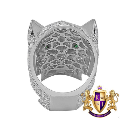 Big Bold 14K White Gold On Real Sterling Silver Simulated Diamond Lion Head Wolf Face Men's Custom Ring Band
