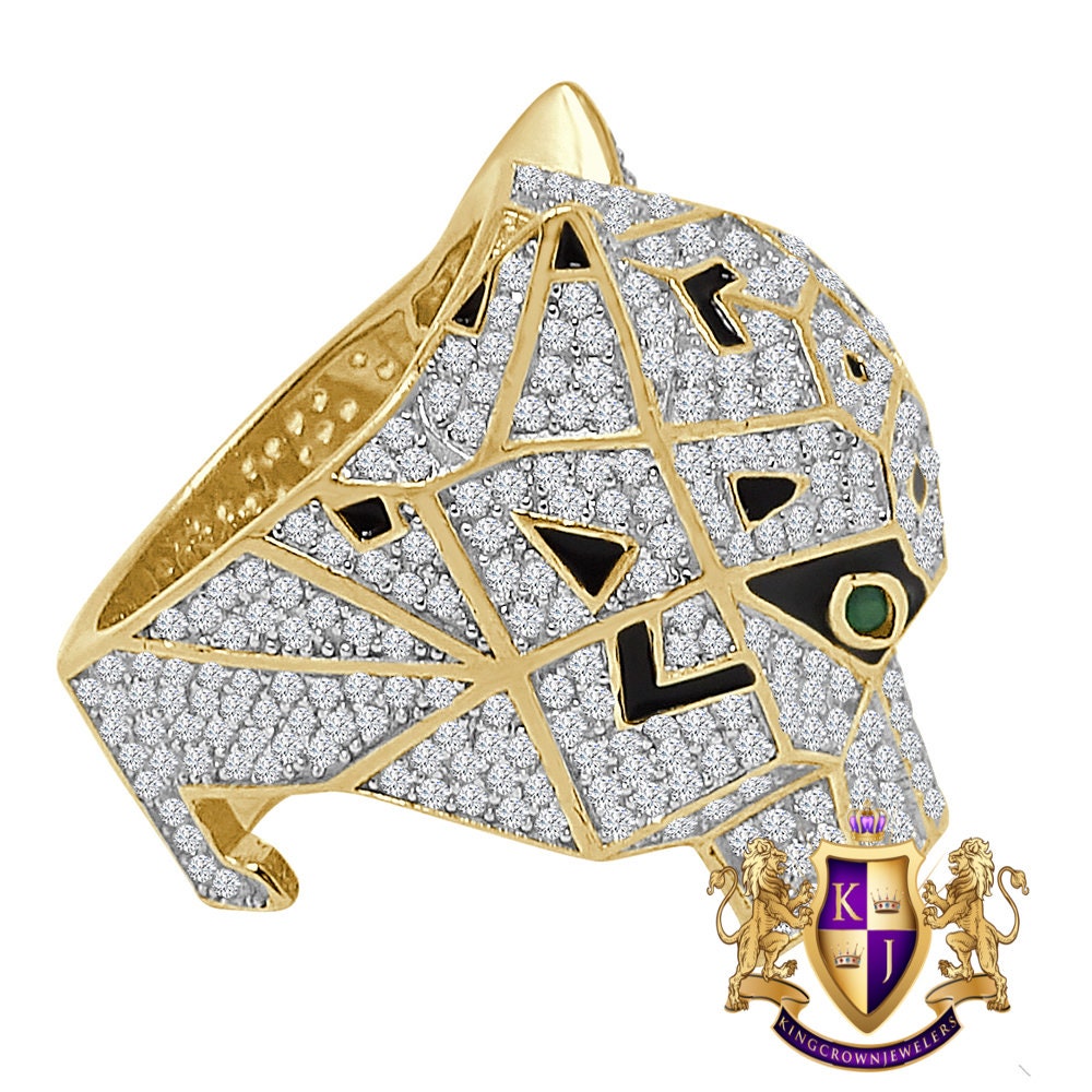 Big Bold 14K Yellow Gold On Real Sterling Silver Simulated Diamond Lion Head Wolf Face Men's Custom Ring Band