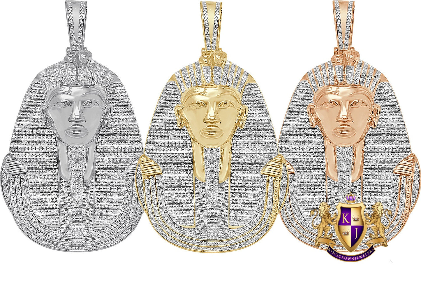 Real Genuine Authentic Diamond Big 2.75'' Ancient Egyptian King Tutankhamun Pharaoh Custom Pendant 10K Gold Over Charm 27+ Grams