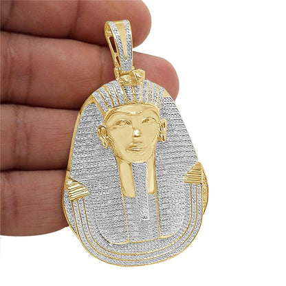 Real Genuine Authentic Diamond Big 2.75'' Ancient Egyptian King Tutankhamun Pharaoh Custom Pendant 10K Gold Over Charm 27+ Grams