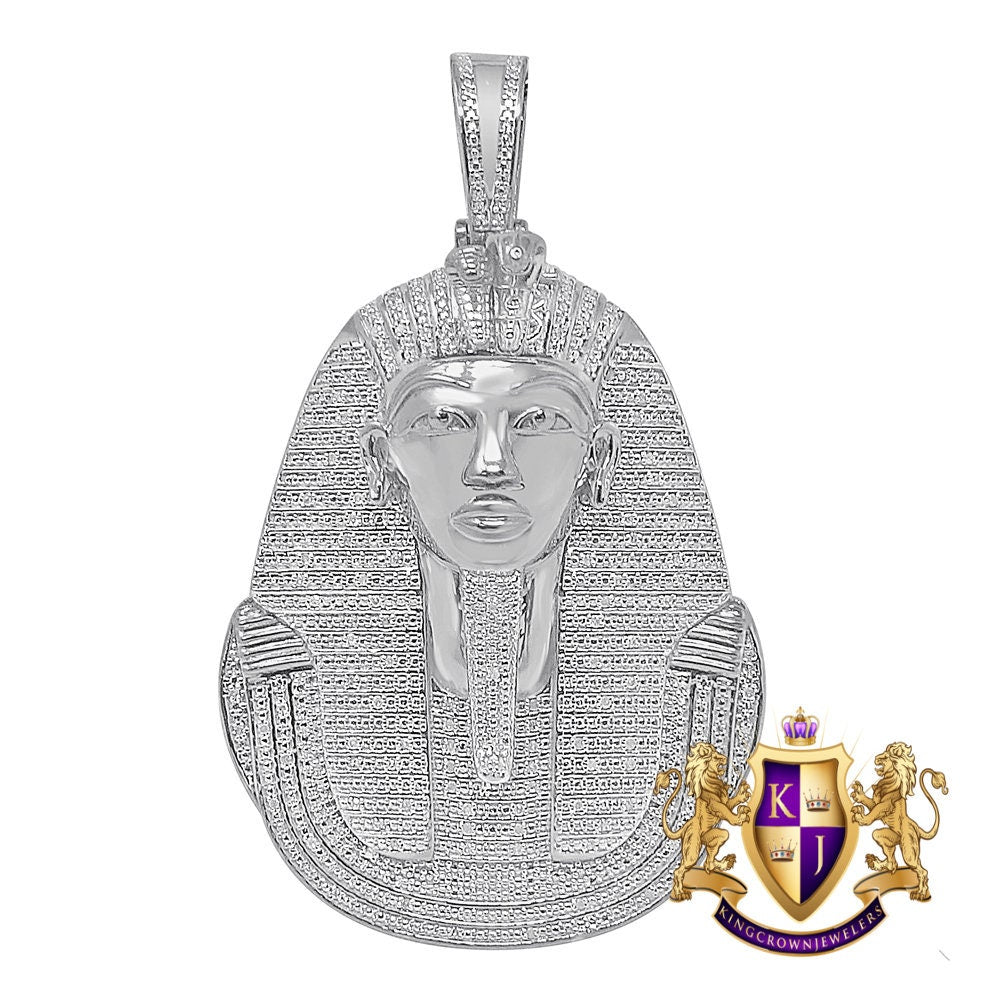 Real Genuine Authentic Diamond Big 2.75'' Ancient Egyptian King Tutankhamun Pharaoh Custom Pendant 10K Gold Over Charm 27+ Grams