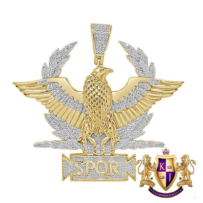 Men's Real Genuine Authentic Diamond 25+ Grams Custom Piece SPQR Roman Legion Eagle Empire Masonic Pendant 10K Solid Gold Over Charm 2.10''