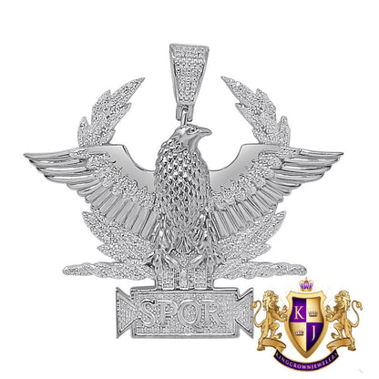 Men's Real Genuine Authentic Diamond 25+ Grams Custom Piece SPQR Roman Legion Eagle Empire Masonic Pendant 10K Solid Gold Over Charm 2.10''