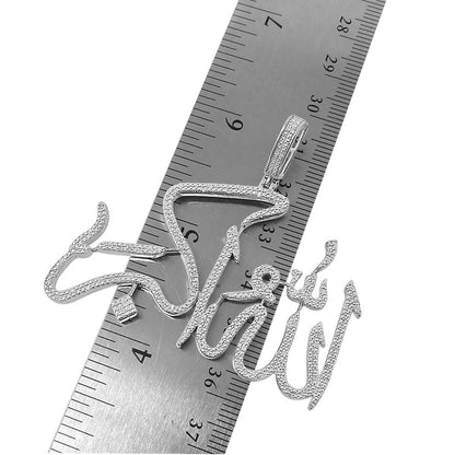 Genuine Real Diamond Allahu Akbar Muslim Pendant 10K Solid White Gold On "GOD IS GREAT" Islamic Arabic Custom Allah Charm + Free Chain 2''