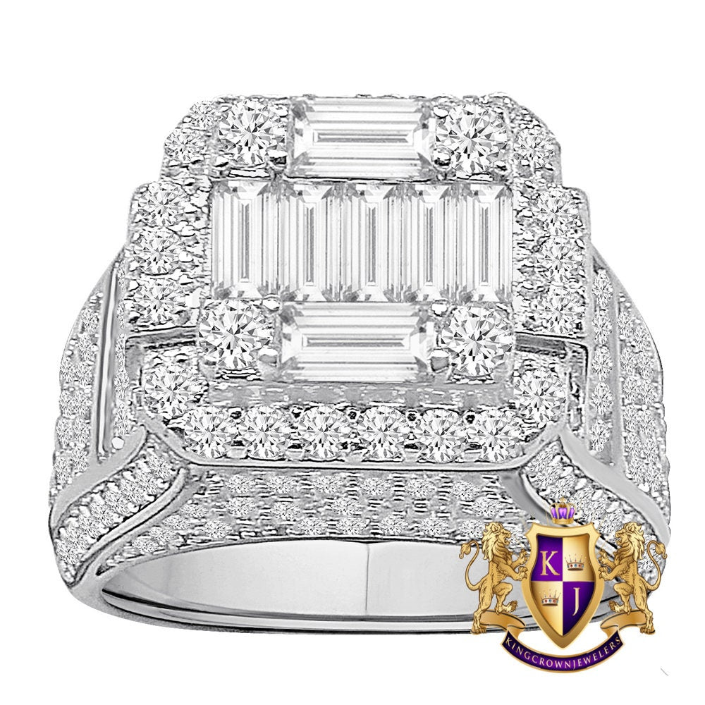 Baguette 10K White Gold On Real Sterling Silver Simulated Diamond Men's Wedding Engagement Ring Band