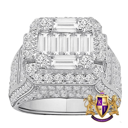 Baguette 10K White Gold On Real Sterling Silver Simulated Diamond Men's Wedding Engagement Ring Band