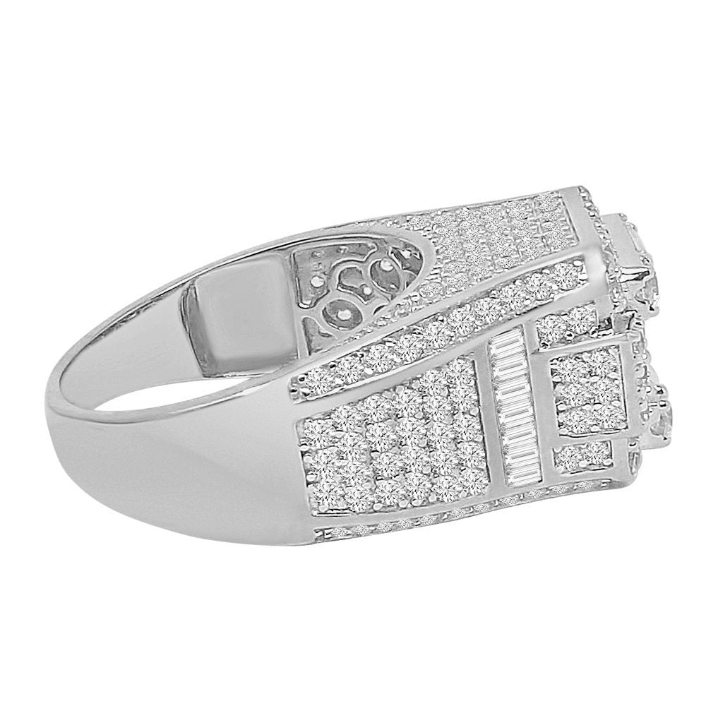 Baguette 10K White Gold On Real Sterling Silver Simulated Diamond Men's Wedding Engagement Ring Band
