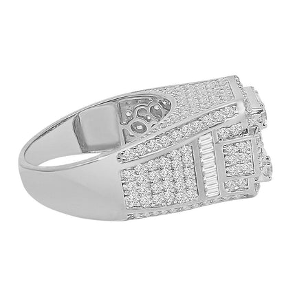 Baguette 10K White Gold On Real Sterling Silver Simulated Diamond Men's Wedding Engagement Ring Band